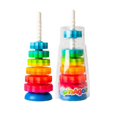 A colorful toy with a white handle
Description automatically generated