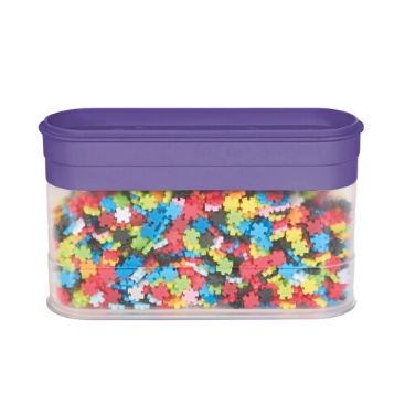 A plastic container with colorful pieces in it
Description automatically generated