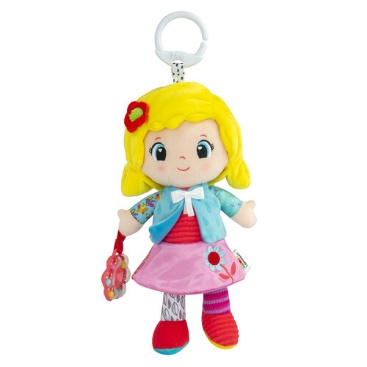A stuffed toy with a blonde hair child
Description automatically generated